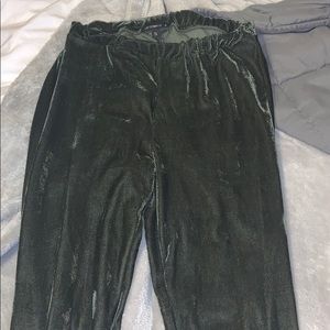 Green velvet bell bottom pants